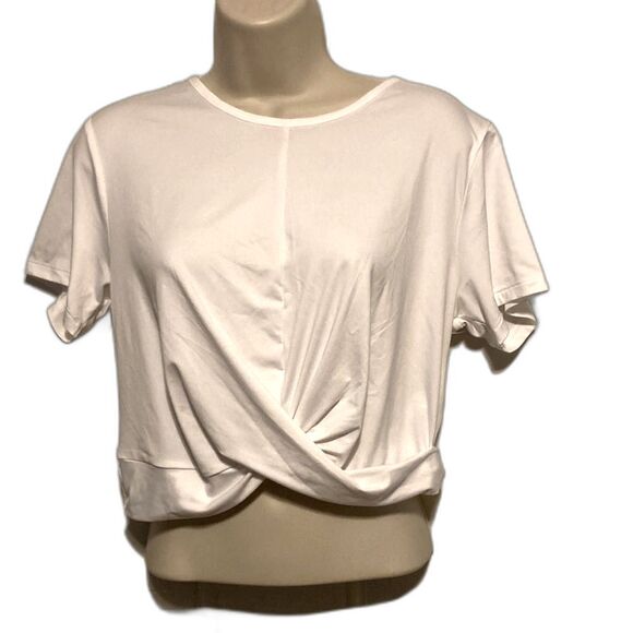 UNDER ARMOUR Motion Crossover Short Sleeve White Crop Top Womens Large - Picture 1 of 15